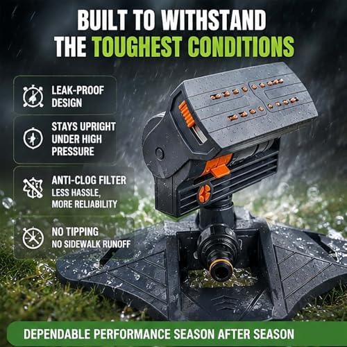 2026 Upgraded 16-Nozzle Oscillating Sprinkler, Auto Swing Adjustable Lawn Sprinkler, Turbo Mist System Wide Coverage for Garden & Yard (B) - Image 4