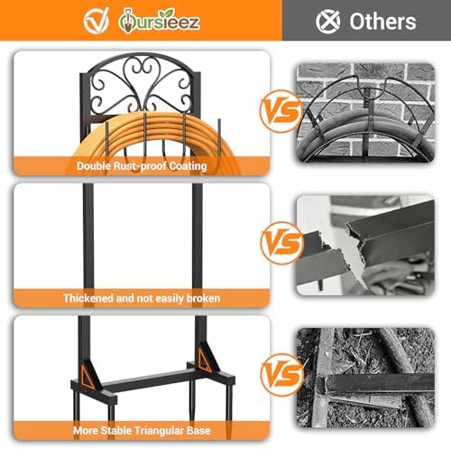 Garden Hose Holder for Outside - Freestanding Metal Water Hose Holder Stand Holds 151ft, Heavy Duty Garden Hose Storage Hanger Rack for Outdoor Yard Patio - Image 4