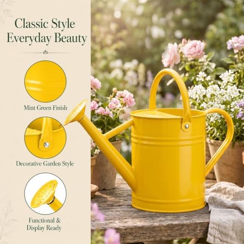 1 Gallon Metal Watering Can for Indoor Outdoor Plants, Sunflower Yellow - Image 2