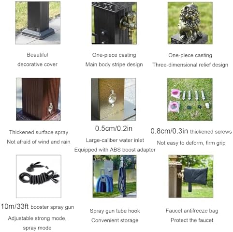 Freeze Proof Outdoor Faucet,Garden Water Column with Unique Design Brass Faucets,Outdoor Spigot with Garden Hose Holder Freestanding,Water Spigot Extender, Garden Tub Faucet(Black,113cm/44.5in) - Image 4