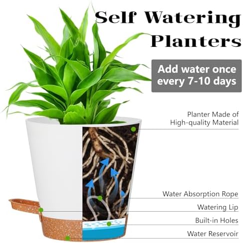 12+12Inch 2Pack Large Flower Pots for Indoor/Outdoor Plants,Self Watering Planters with Reservoir and Drainage Hole White Plastic Planting Pots Modern Home Decor Gift Idea - Image 2