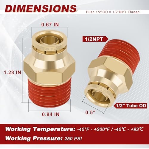 DOT Approved Male Straight Brass Union 1/2" Tube x 1/2" NPT, 10PCS - Image 5