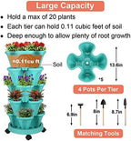 GameXcel Vertical Planter Tower - 5 Tier Stackable Garden Planters with Wheels and Tools Plant Pots for Strawberry Herb Flower and Vegetable Indoor Outdoor Use Teal 2 Pack - Image 5