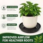 Self Watering Plant Saucers 4 Pack, 13.6 Inch Plastic Plant Saucers with Raised Grid Platforms and 8 Wicking Ropes, for Plant Pots, Fabric Grow Bags, Indoor and Patio Planters, Black - Image 2