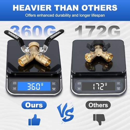 Garden Hose Splitter, Brass Hose Splitter 2 Way Heavy Duty, Leakproof Water Spigot Splitter with Stainless Steel Long Handle, Durable All-Metal Y Adapter with Shut-Off Valve, 3/4 GHT Splitter - Image 4