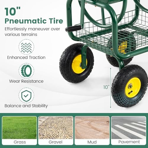 Goplus Garden Hose Reel Cart, 300ft 5/8" or 350ft of 1/2" Large Capacity, Heavy-Duty Metal Hose Cart w/4 Wheels, Storage Basket, Portable Water Hose Organizer for Outdoor Yard Planting Lawn - Image 5