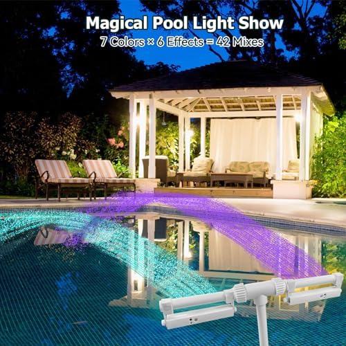 Solar Pool Fountain with Lights-7 RGB Colors & 42 Lighting Effects, 360° Rotation Dual-Head Sprinkler, Remote-Controlled, IP68 Waterproof Solar Powered Pool Light for Above/In-Ground Pools (Solar) - Image 3
