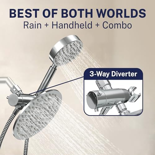 HammerHead Showers® Solid Metal Dual Shower Head Combo – CHROME – 8 Inch Rainfall High Flow Shower Head & Handheld Shower Head High Pressure with Hose 6ft - Hotel-Like Double Shower Heads - Image 3