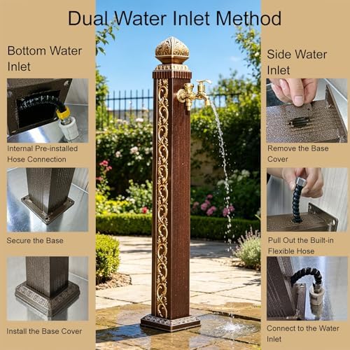 Outdoor Vertical Garden Water Column, Hose Stand with Faucet, Antique Decorative Fountain for Yard Hydrant, Irrigation and Washing (110cm x 17cm) - Image 4