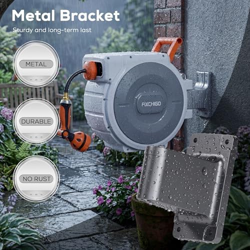 Retractable Hose Reel 5/8" x 100 FT, Heavy-Duty Garden Hose with Aluminum Bracket & Brass Seal, 10-Pattern Nozzle, Auto Rewind & Any-Length Lock, 180 Swivel, Wall Mount for Yard Lawn Patio - Image 2