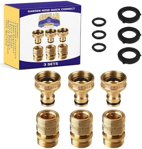 Gorilla Easy Connect Garden Hose Quick Connect Fittings ¾ Inch GHT Solid Brass Leak Proof to 200 PSI Heavy Duty by GORILLAEASYCONNECT