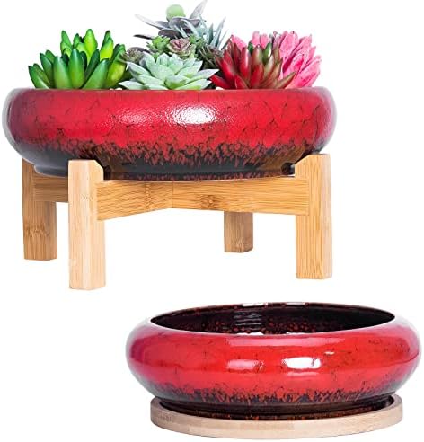 ARTKETTY Succulent Pots with Drainage Trays Set of 2, Ceramic Planters by ARTKETTY