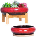 ARTKETTY Succulent Pots with Drainage Trays Set of 2, Ceramic Planters by ARTKETTY
