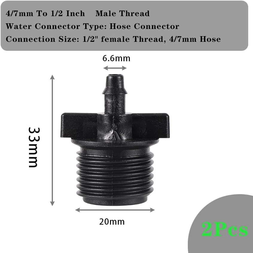 2pc Drip irrigation sprinkler fittings 1/4 inch barb tee single and double pipe diverter 4/7 mm hose connector(Type-A) - Image 2