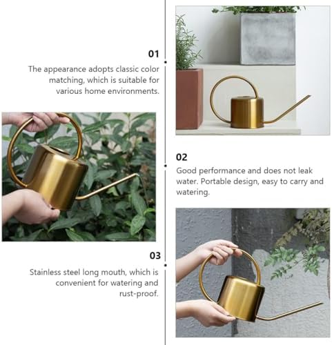 BESPORTBLE Brass Watering Can with Long Spout 1300Ml Stainless Steel Indoor Outdoor Garden Flower Sprayer Pot for Plants and Bonsai Care - Image 5