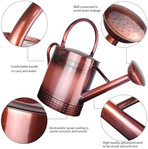 2 Gallon Meltal Garden Watering Can Removable Spout, Galvanized Steel Large Water Can with Embossed Design for Outdoor Indoor Plants (Copper, 2 Gallon) - Image 2