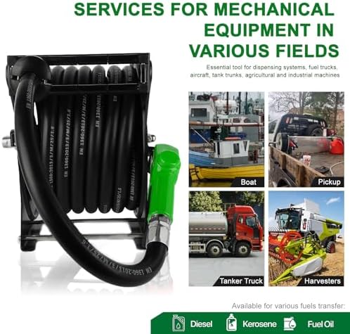 1 Inch Fuel Hose Reel With Fueling Nozzle, 50 Foot Heavy Duty Diesel Retractable, 300 PSI Industrial Auto Rewind Mount for Def Fluid Tank Truck Bed Trailer Boat Cart - Image 6