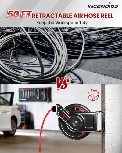 Retractable Air Hose Reel, Auto Rewind 3/8" x 50 FT Hybrid Polymer Hose - Image 5
