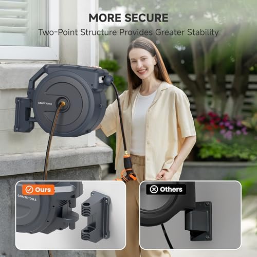 Giraffe Tools Retractable Garden Hose Reel 5/8" 90FT Wall Mount Auto Rewind - Image 2