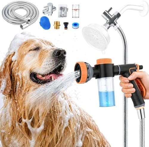 Dog Shower Attachment with 6.6Ft Long Shower Hose & Metal 3-Way Diverter by AYBBSHOW