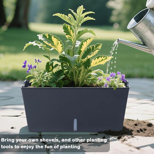 Window Box Planter 6 Pcs, 16.5 Inches Self Watering Rectangle Flower Plant Pots with Drainage Holes Trays, Vegetable Planters for Windowsill Patio Garden Balcony Porch Yard (Black) - Image 3