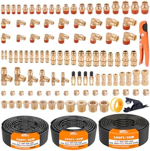 CheeMuii 112PCS Brass DOT Air Line Fittings with 3 Roll 100FT DOT Air Lines by CheeMuii