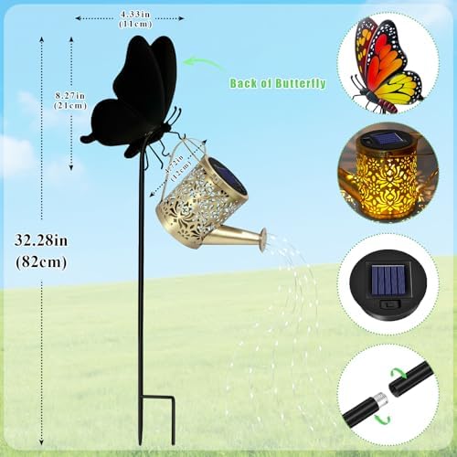 Solar Watering Can Lights Butterfly Hook Outdoor Garden Decor - Image 2