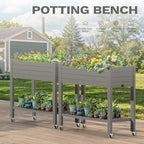 DWVO Raised Garden Bed Kit, 3.6 x 1.5 x 2.8 FT Outdoor Plastic Planter Box with Wheels and Legs, Garden Box with Drain Plug & Storage Shelf for Planting Vegetables, Flowers, and Herbs, Light Brown - Image 5