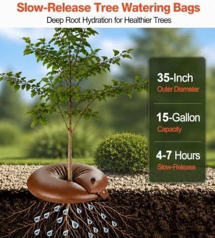 4-Pack 15 Gallon Tree Watering Bags and Rings, Slow Release Automatic Drip Irrigation with Adjustable Flow Valve, Deep Root Watering for Newly Planted Trees and Shrubs - Image 2