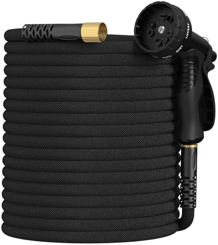 Garden Hose 50ft, Non-Expandable Lightweight & Flexible Water Hose, with 10-Pattern Spray Nozzle, Super Fabric, Leak-Proof 3/4" Solid Brass Alloy Connector Fittings, Durable by Unknown