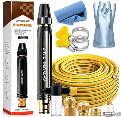 Powerful High-Pressure Water Gun for Car Cleaning, 3 Spray Home High-Pressure Car Wash Water Gun with Booster Nozzle, Metal Anti-Leakage Water Cannon for Plant Watering Lawn Cars (Metal/tubing+foam) by Unknown