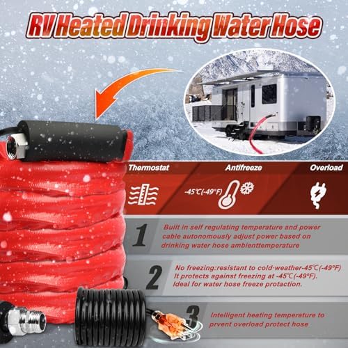 Upgrade 13FT，26FT，50FT RV Heated Drinking Water Hose | Water Line Freeze Protection -45°C（-49°F）Heat Garden Hoses, Water Hose for Winter Includes Adapter for Connection to Either End of Hose - Image 2