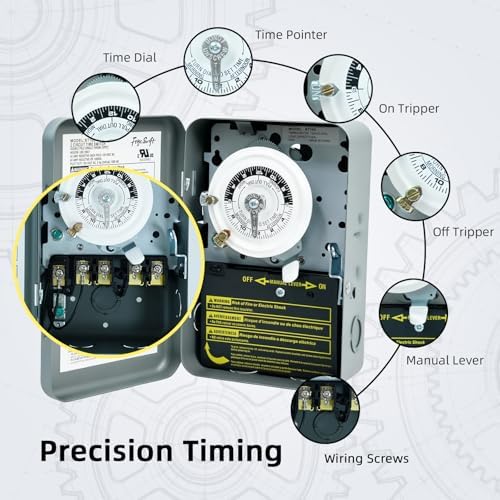 T103 40A 120V 24-Hour Mechanical Timer, DPST Switch with 12 ON/Off Cycles - Image 3