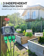 Insoma 3-Zone Sprinkler Timer with Brass Inlet + IPX5 Waterproof | Programmable Auto/Manual Irrigation Mode with Rain Delay & Large LCD | Water Hose Timer 3 Outlets for Garden, Lawn, Yard, Pool - Image 2