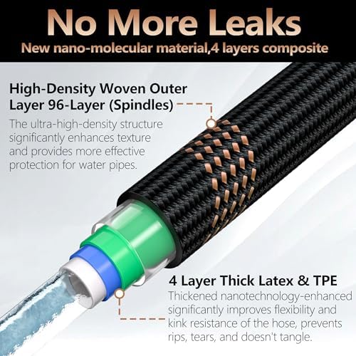 Garden Hose 50FT, Lightweight Flexible Water Hose, 5/8" Kink Free Leak Proof Hose, Heavy Duty 96-Layer Woven with 3/4" Brass Fittings, 10 Function Nozzle for Yard Lawn Outdoor Car Wash(BlackRosegold) - Image 3