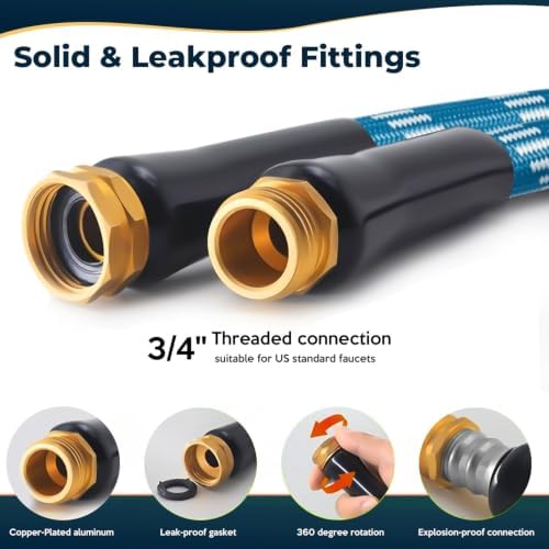 Garden Hose 150 ft, 2026 Upgraded Kink Free Flexible Water Hose 150ft With 10 Pattern Spray Nozzle, Leak-Proof, Portable, Ultra Lightweight & Durable Garden Hose for Yard, Lawn, Outdoor, Blue & White - Image 4