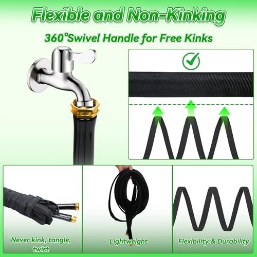 Non-Expanding Garden Hose 100FT, Lightweight Flexible Hose with 10 Function Nozzles, Leak-Proof Metal Interface, Kink Free, Wear-Resistant, Outdoor Long Hose Pipe for Car Wash, Yard, Lawn - Image 3
