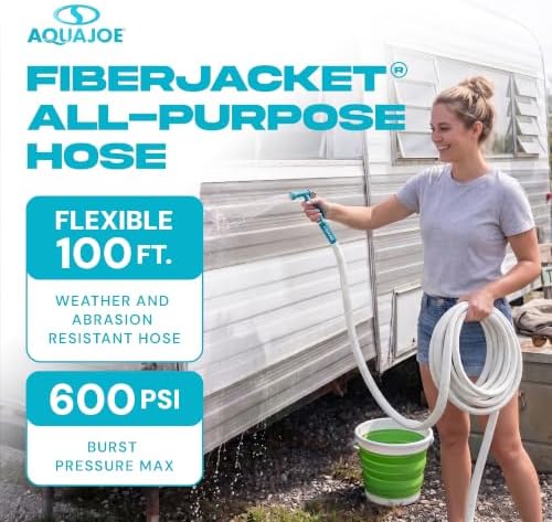 Aqua Joe Marine-Grade Fiber Jacket RV Water Hose, 50 Ft - Kink-Free, Lightweight, Flexible Hose for Outdoor Cleaning, Gardening, and Marine Use - Image 2