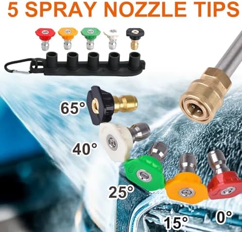 Brass Power Washer Gun and Hose Kit, Pressure Washer Gun with 50FT Washer Hose & 2 Extension Wands, 40" Adjustable Length with 3/8" Quick Connect, M22 Fitting, 5 Nozzle Tips,4350PSI - Image 6