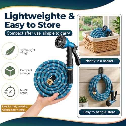 Garden Hose 150 ft, 2026 Upgraded Kink Free Flexible Water Hose 150ft With 10 Pattern Spray Nozzle, Leak-Proof, Portable, Ultra Lightweight & Durable Garden Hose for Yard, Lawn, Outdoor, Blue & White - Image 6