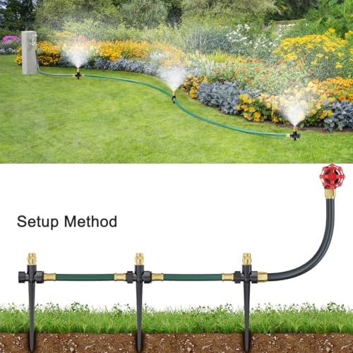 FANHAO Above Ground Irrigation Garden Sprinkler System, Metal Adjustable Garden Sprinkler Set, 360 Degree Large Area Coverage Irrigation Kit for Lawn, Patio, Flower Bed & Garden - Image 4