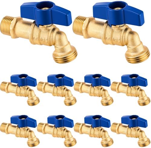VIHOSE 10 Pack Brass Hose Bibb 1/2" MIP X 3/4" MHT Male Thread Valve, Blue by VIHOSE