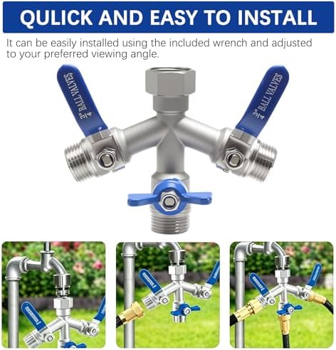 304 Stainless 3-Way Garden Hose Splitter, Full Flow Y Valve 3/4" GHT - Image 5