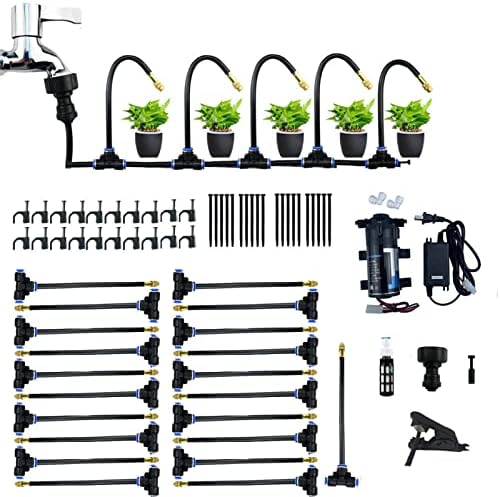 Outdoor Misting Cooling System Kit with 24v Silent Pump & Adjustable Nozzles & Flexible Misting Line & Filter, Patio Misters Mister System Drip Irrigation System for Outsi(Size:15m Tube + 21 nozzles) by Melairy