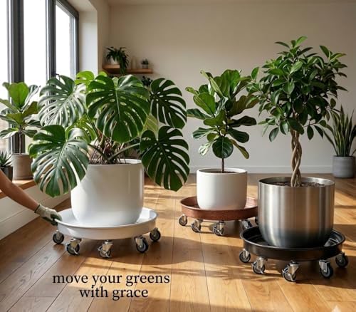 Rolling Planter Caddy(470lbs Capacity), Heavy Duty Metal Plant Stand with Brake Wheels Plant Dolly Mover Plant Pot Tray Saucer for Indoor Outdoor 18inches White - Image 5