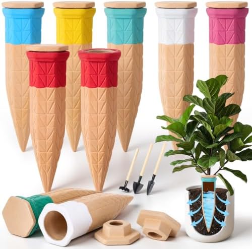 6 Pack Terracotta Watering Spikes with Lids and 3 Shovels Plant Watering Devices Wine Bottle Automatic Plant Slow Release Self Planting Stakes for 8”-12” Pots(7.09 x 1.97 x 1.97 Inches) by Ferrochef