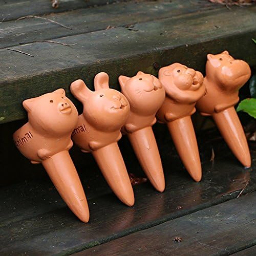 Cute Animal Shaped Red Pottery Self Watering Stakes Watering Globes Pack of 5 by Layboo