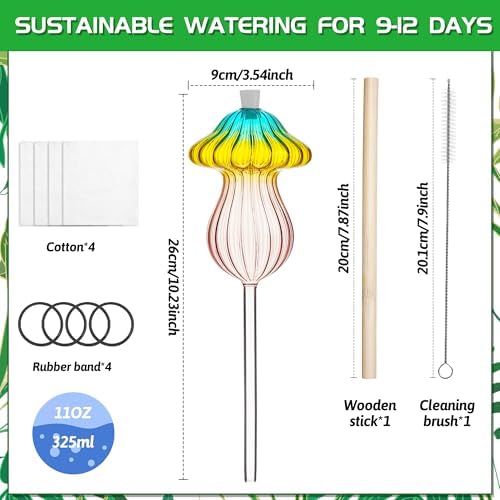 11 oz Large Plant Watering Globes, Glass Self Watering Globes, Gradient Color Mushroom Self Watering Planter Insert, Vacation Plant Watering Devices, Automatic Watering Bulbs (Large-4 Pack) - Image 2
