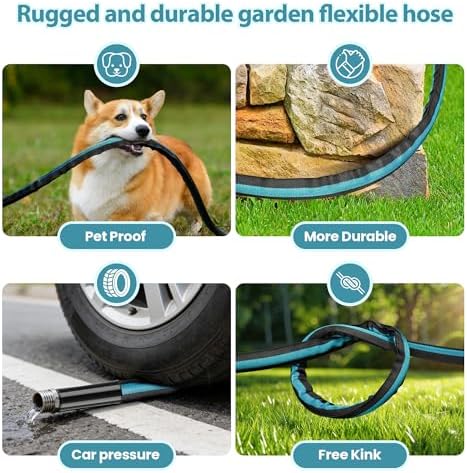 Garden Hose Water Hose – 100ft Lightweight Flexible Outdoor Hose, Kink-Free, Weather Resistant, 3/4” Metal Fittings, 10-Function Spray Nozzle for Yard Car Wash - Image 2