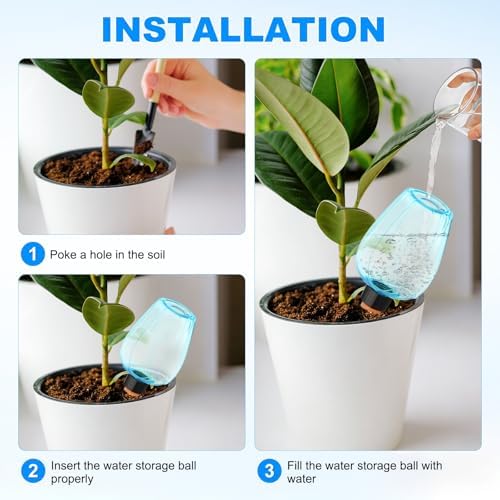 M METERXITY 3-Pack Plant Self Watering Globes, 5.1 oz Plastic Rose Water Bulbs Top Fill for Indoor/Outdoor Plants, Self Watering Spikes Slow Release Terracotta [Blue] - Image 4